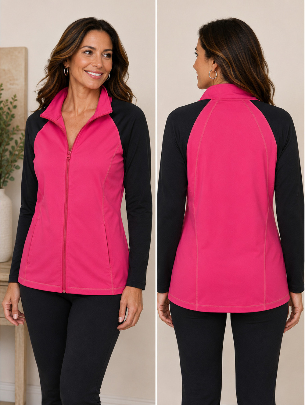 Zella‎ Pink and Black Full Zip Athletic Jacket
